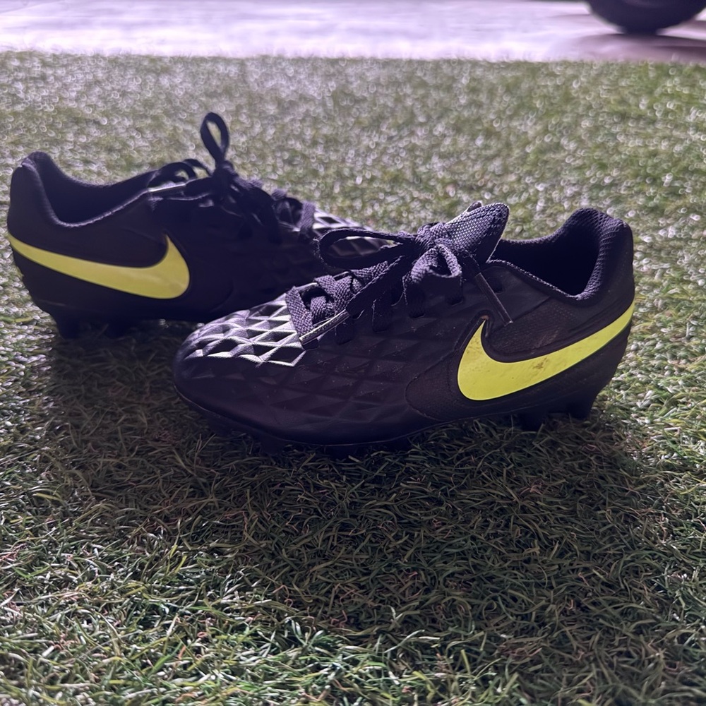 Nike Black and Neon Yellow Soccer Shoes
